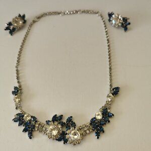 Vintage Sterling Jay Kel Rhinestone Necklace and Earring Set